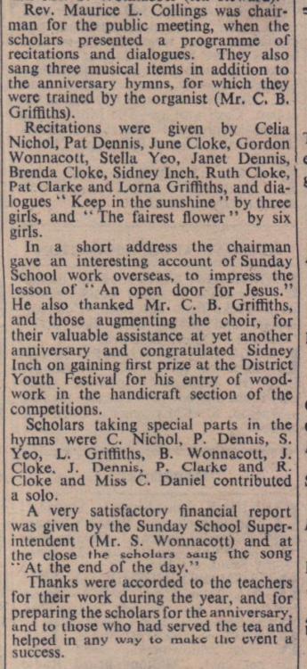 16.5.1952 Woolsery Sunday School