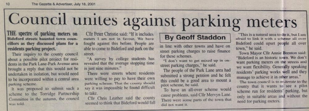 18 Council against parking meters July 18th