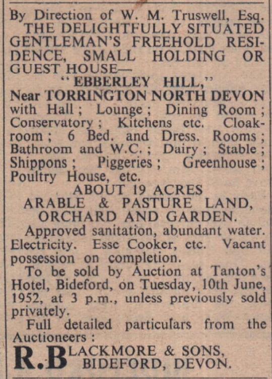 2.5.1952 Torrington Ebberley Hill for sale