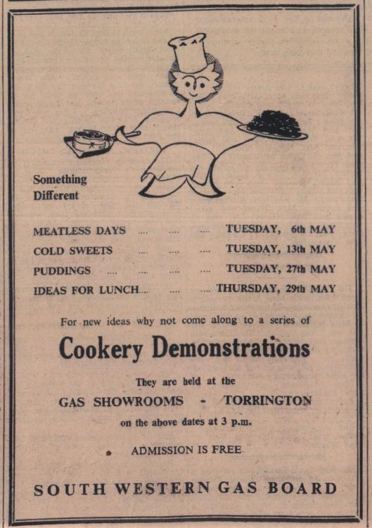 2.5.1952 Torrington cookery demonstrations Gas Board