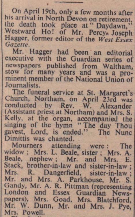 2.5.1952 Westward Ho Hagger death Daydawn