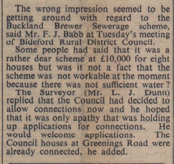 23.5.1952 Buckland Brewer sewerage