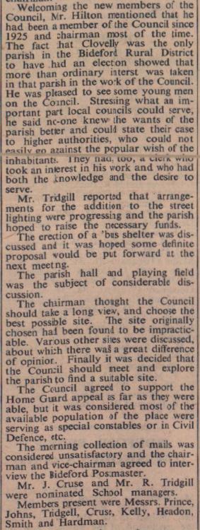30.5.1952 Clovelly Parish Council