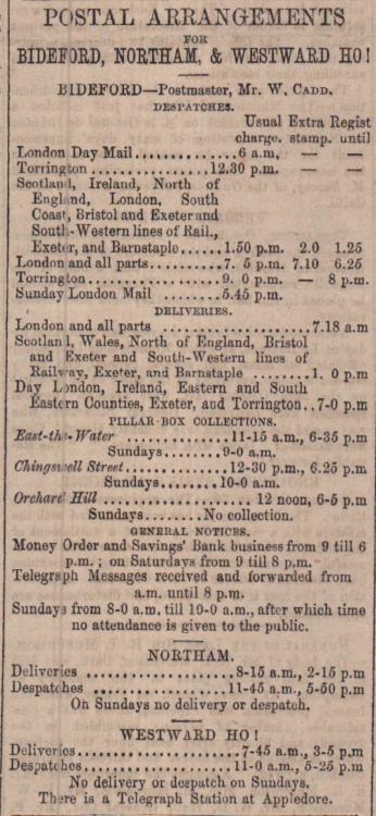 Nov 1871 Postal arrangements