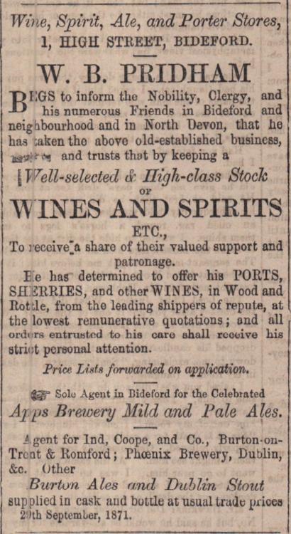 Nov 1871 Pridham wines