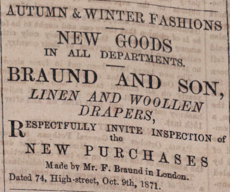 Oct 1817 Braund and Son Drapers