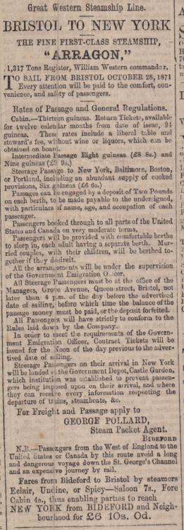 Oct 1871 George Pollard Ship Packet Agent