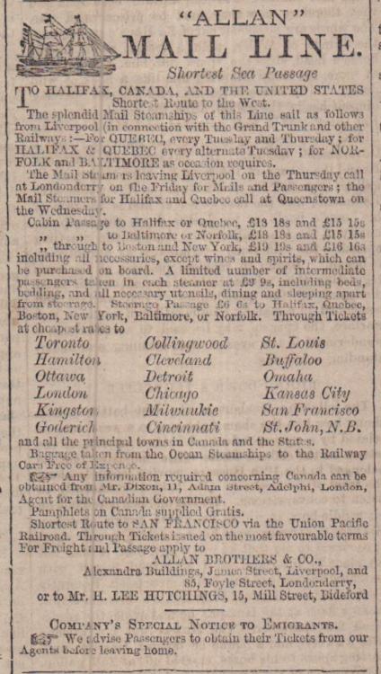 Oct 1871 Mail Line Allan ship