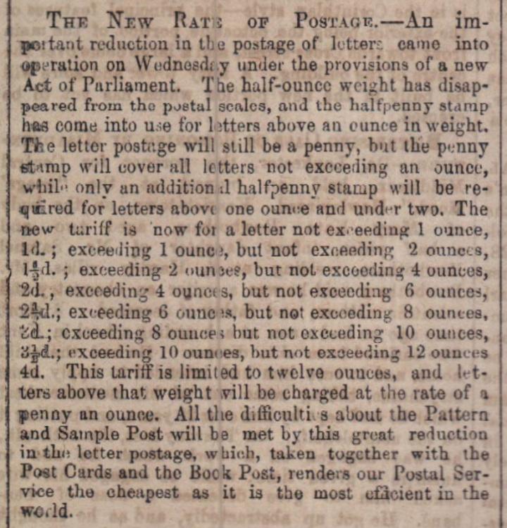 Oct 1871 Postage rates